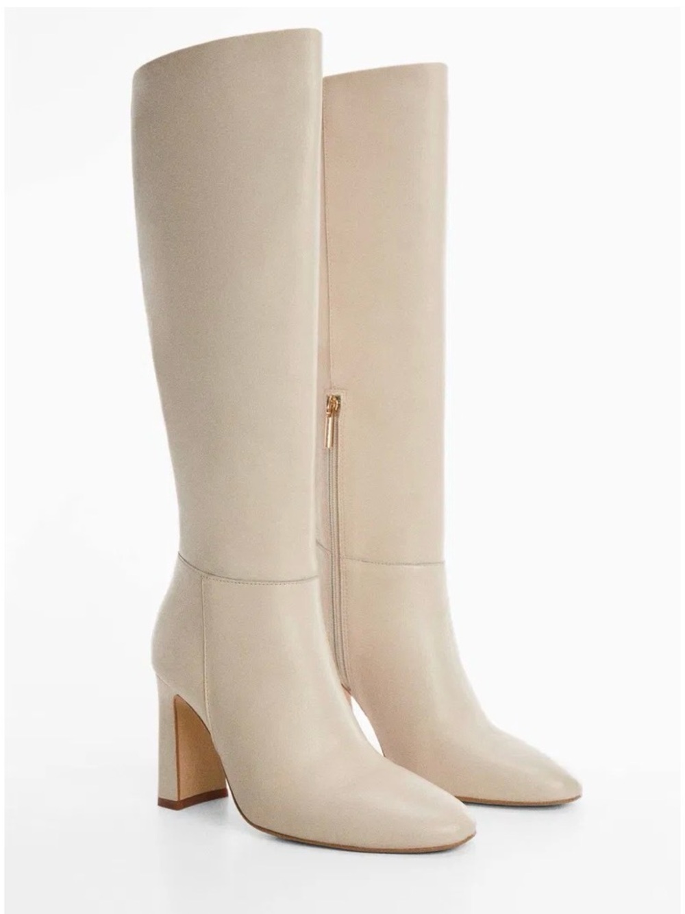 Women's Cream Knee-High Block Heel Boots